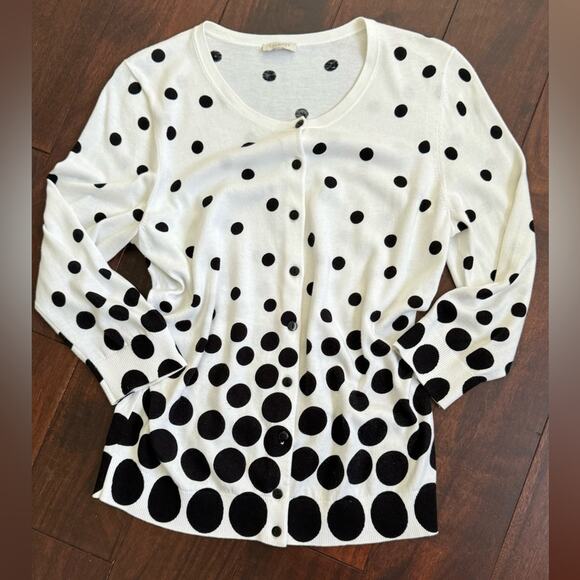 Talbots White and Black Polka Dot Cardigan Size Petite - Picture 6 of 8